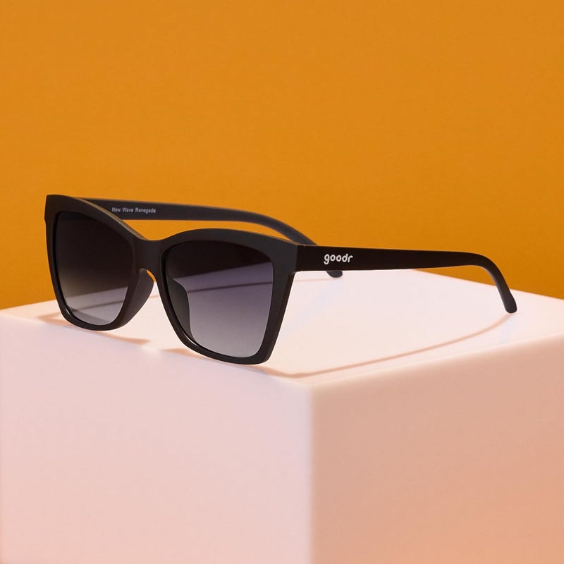 Goodr New Wave Renegade Polarized Sunglasses, Medium Sized (PG), Black Solid Cat-Eye Frames with Black Gradient Lenses, Dark to Light Tint, UV400 Protection, No Slip, No Bounce - Image 5
